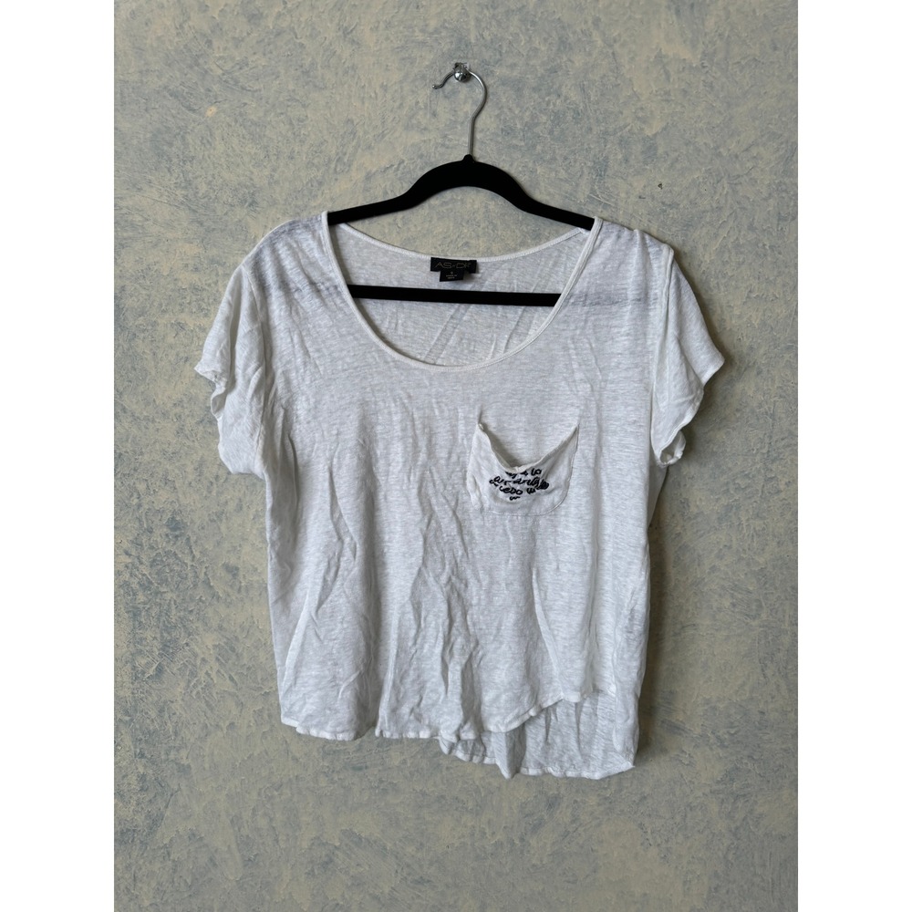 AS‎ by DF Scoop Neck Tee Womens Small White Linen Blend Short Sleeve